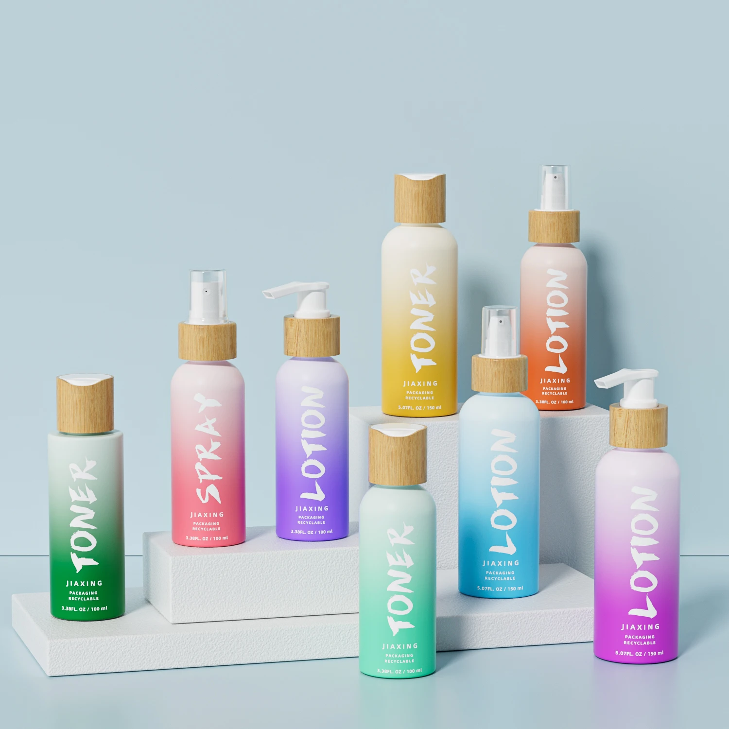 Manufacturers Custom Plastic Packaging Cosmetic 100ml 120ml Lotion Pump Spray Face Toner Bottles With Bamboo Screw Cap