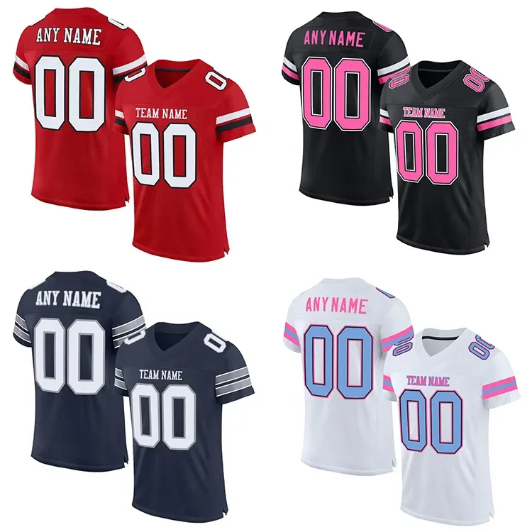 Wholesale Custom Stitched Football Uniforms Men Sublimated Patches Rugby Shirts Custom Embroidered American Football Wear