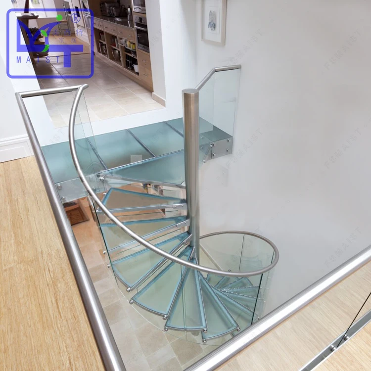 Railings Cantilevered Wood Tread Curved Spiral Staircase