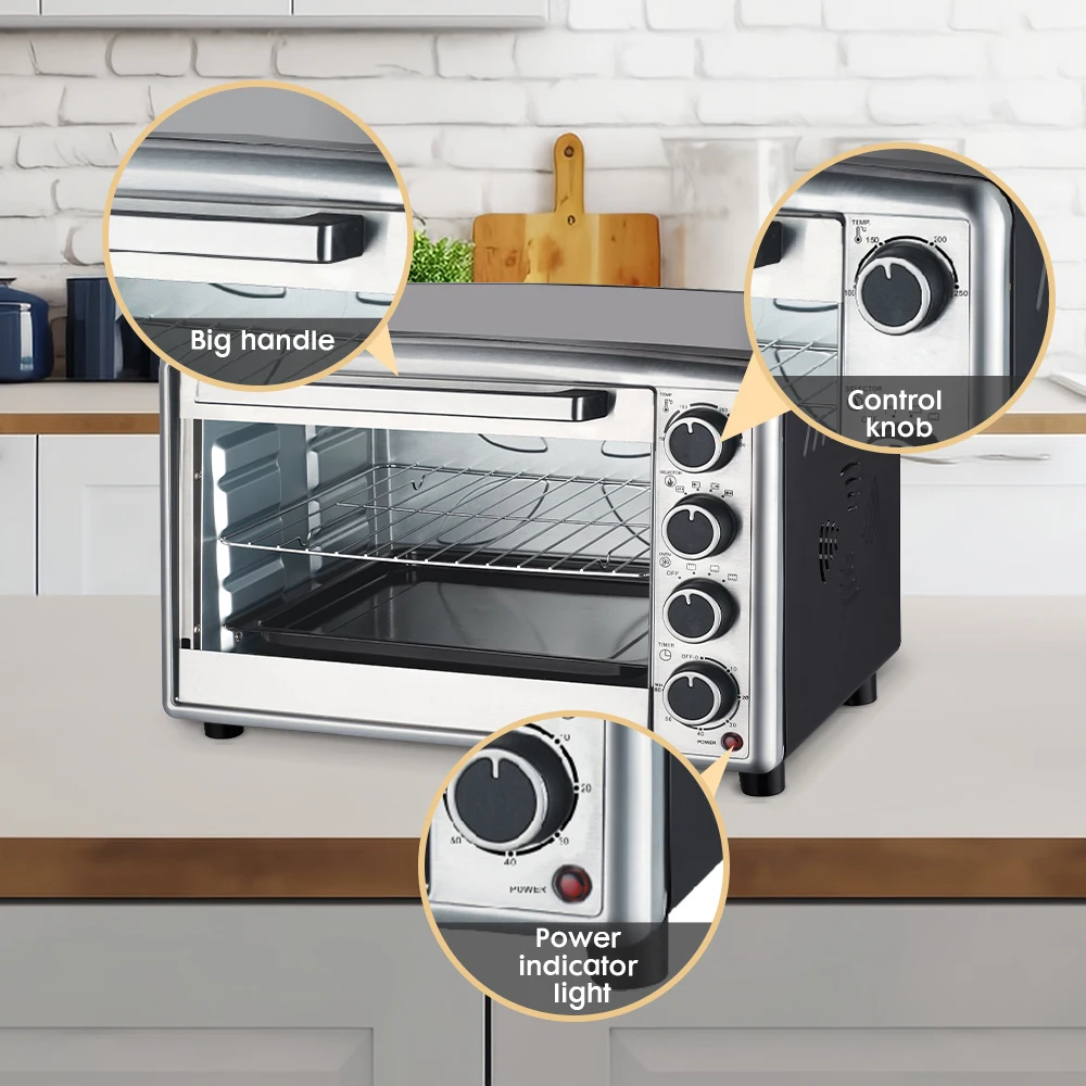 1600W 38L Desktop Electric Countertop Oven Multi-Function Toaster Pizza Oven for Bread Cakes Cookies