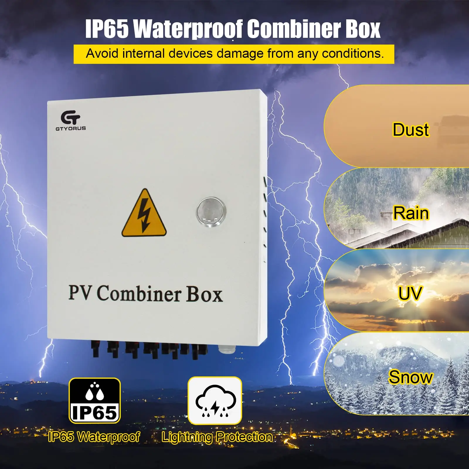 6String Metal Solar Combiner Box DC Solar Panel PV Junction 63A Circuit Breaker IP65 Waterproof Fuse Lightning Protect Indicator