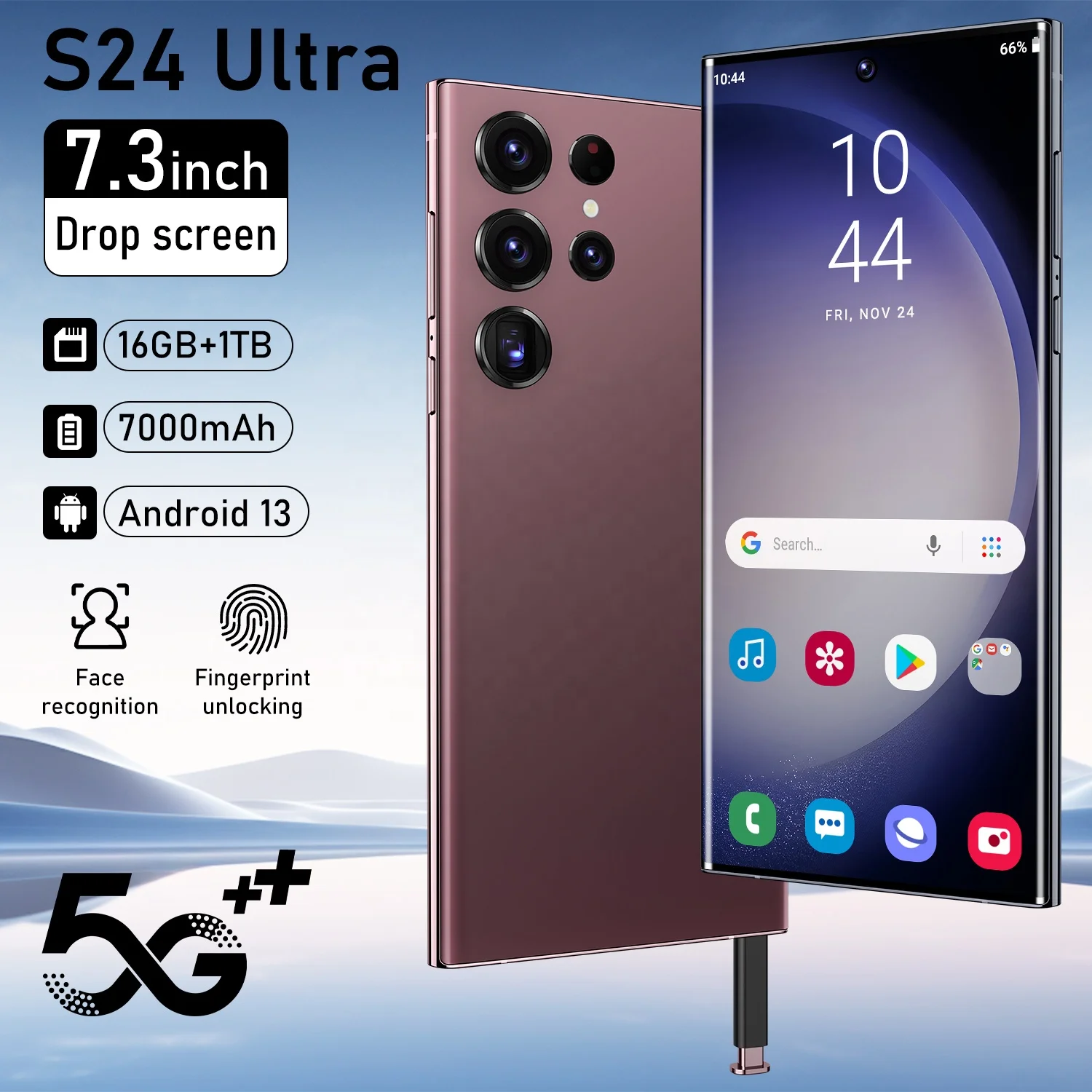 Оригинальный мобильный телефон S24 Ultra 16GB + 1TB смартфон 7 дюймов Android 13 разблокированные Двойные карты 5G телефоны мобильные