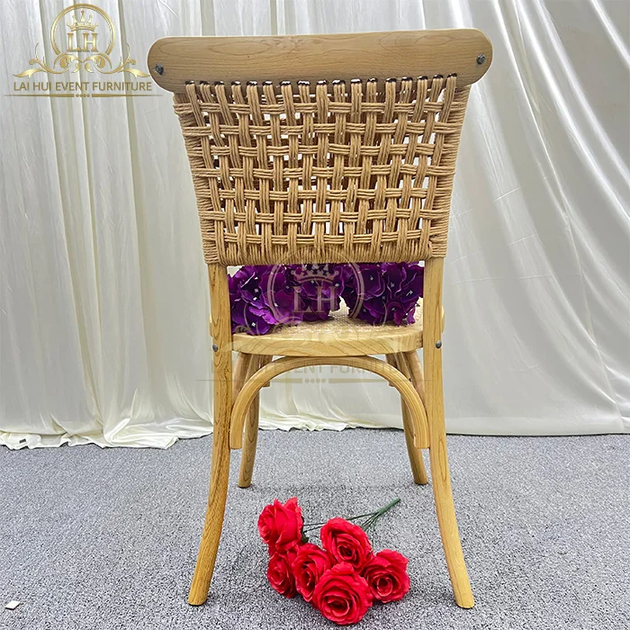wholesale Stackable Antique wood Chair With Rattan Seats Wedding furniture Rattan Backrest wood Banquet Hotel chair