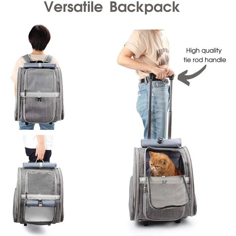 Airline Approved Portable Puppies Travel Bag Trolley Pet Dog Cat Rolling Carrier Backpack