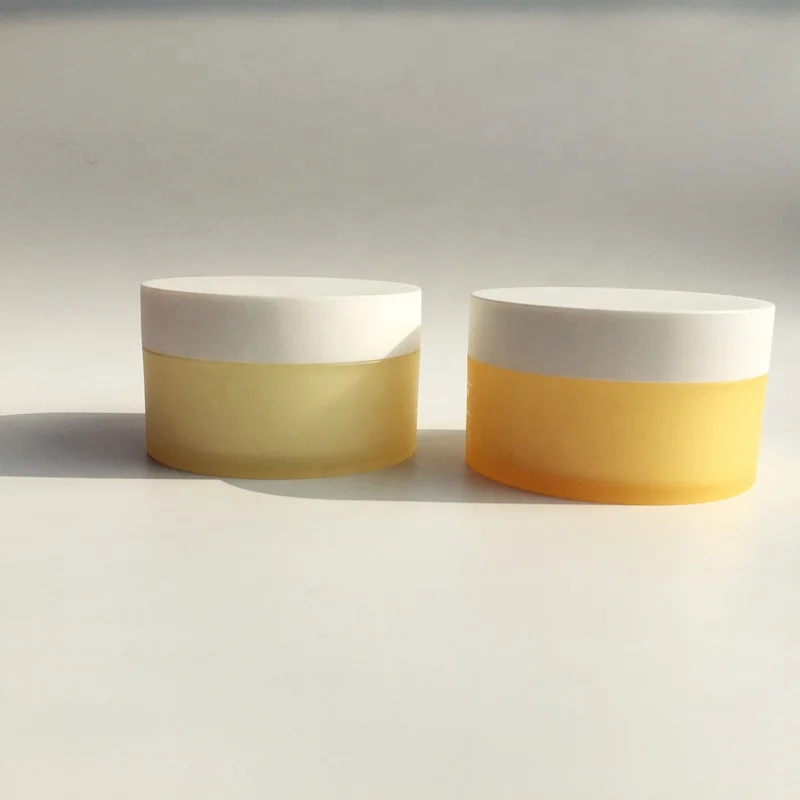 High-end 100ml matte yellow orange double wall PP plastic cream jar for cleansing balm jar with spoon