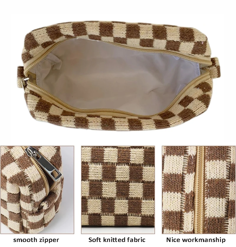 Latest Knitted Makeup Bag Pink Canvas Travel Toiletry Organizer Cute Makeup Brushes Accessories Storage Bag for Women