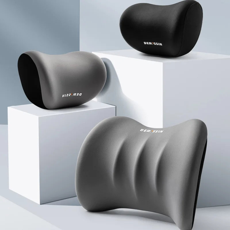 Lumbar Support Pillow and Car Headrest Neck Pillow Set Memory Foam Removable Cover Ergonomic Design for Neck Back Pain Relief