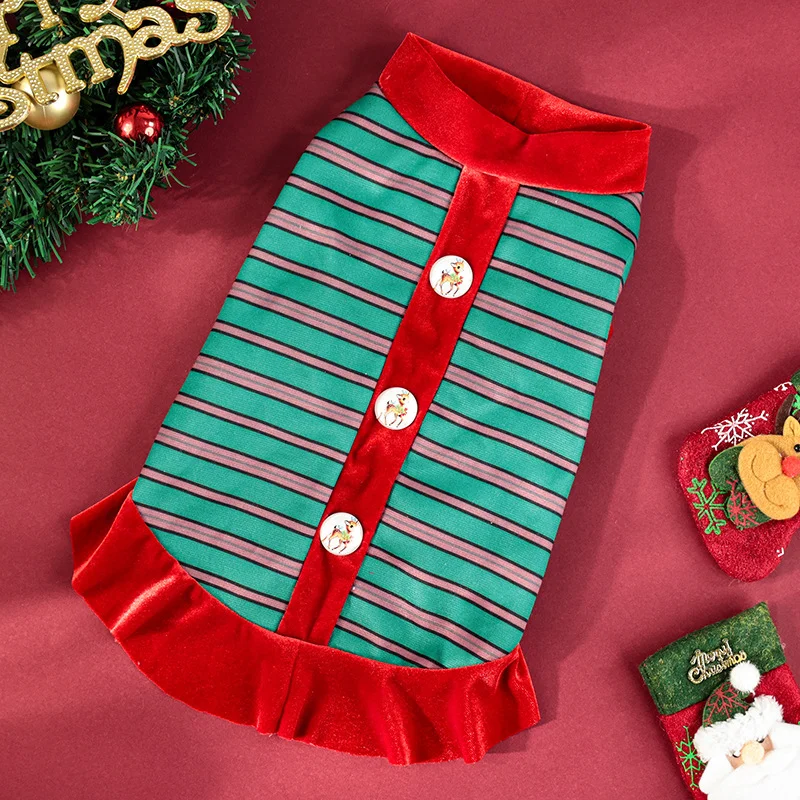 2024 Christmas Clothes for Dog Costume Pet Dog Hoodie Winter Warm dress  Stripe Pattern Fashion Pet Cloth