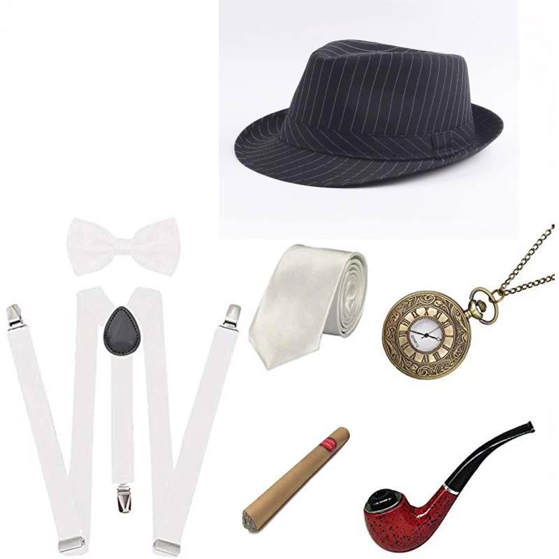 1920S Mens Great Gatsby Accessories Set Roaring 20s 30s Retro Gangster Costume