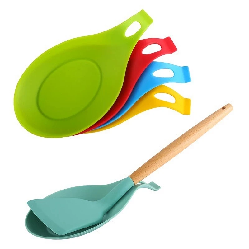 Multipurpose Silicone Spoon Rest Pad Food Grade Silica Gel Spoon Heat Resistant Put Mat Device Kitchen Utensils kitchen dishes