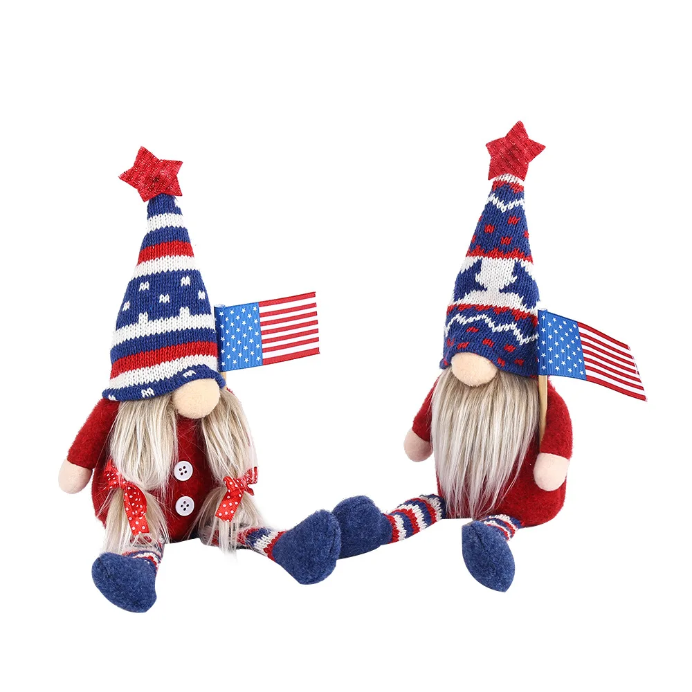 
Independence Day Ornaments Long Leg Sitting Plush Faceless Doll Patriotic Gnome For Veterans Day Household Decoration 