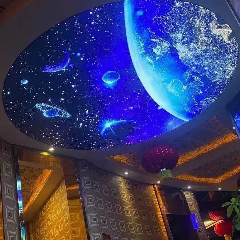 ZHIHAI hotel hall decor green tree leaves colorful flower cloud sky print modern interior designs 3d stretch ceiling