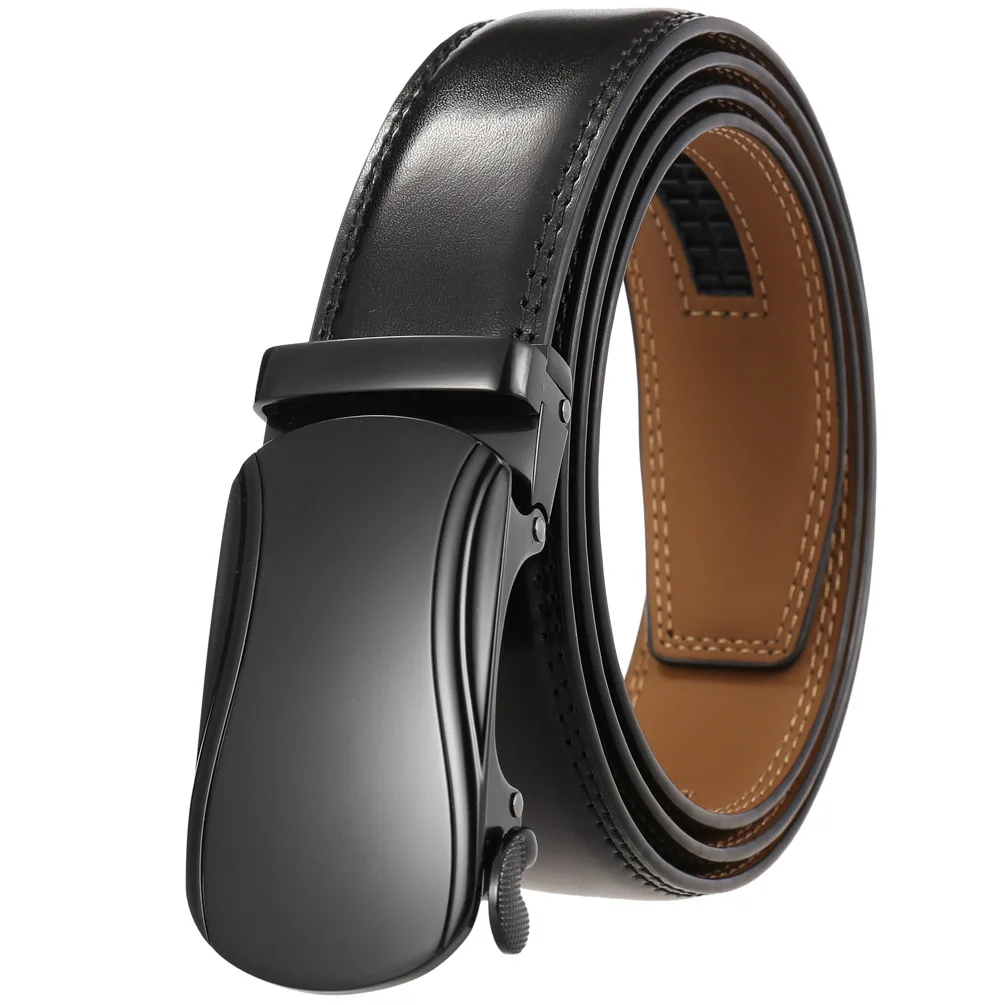 Custom Logo men belt leather luxury comfortable For Men Black Zinc Alloy  Ratchet Buckle Belt
