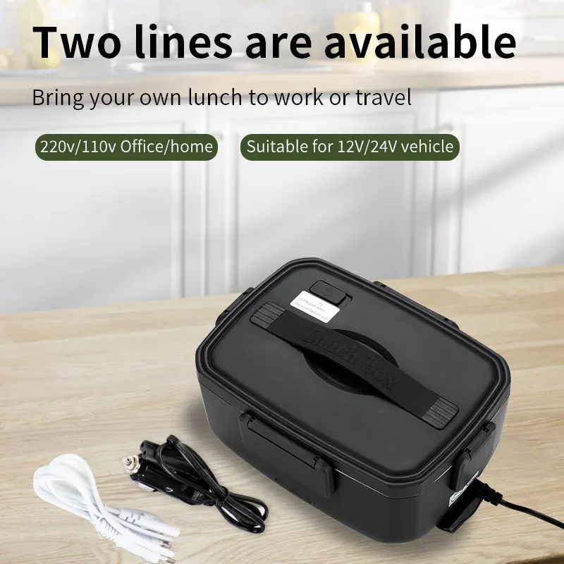 90W Electric 2L Lunch Box Portable Food Warmer Heated 304ss Bento Boxes for Car Home Food Heating 110V /220V Metal container