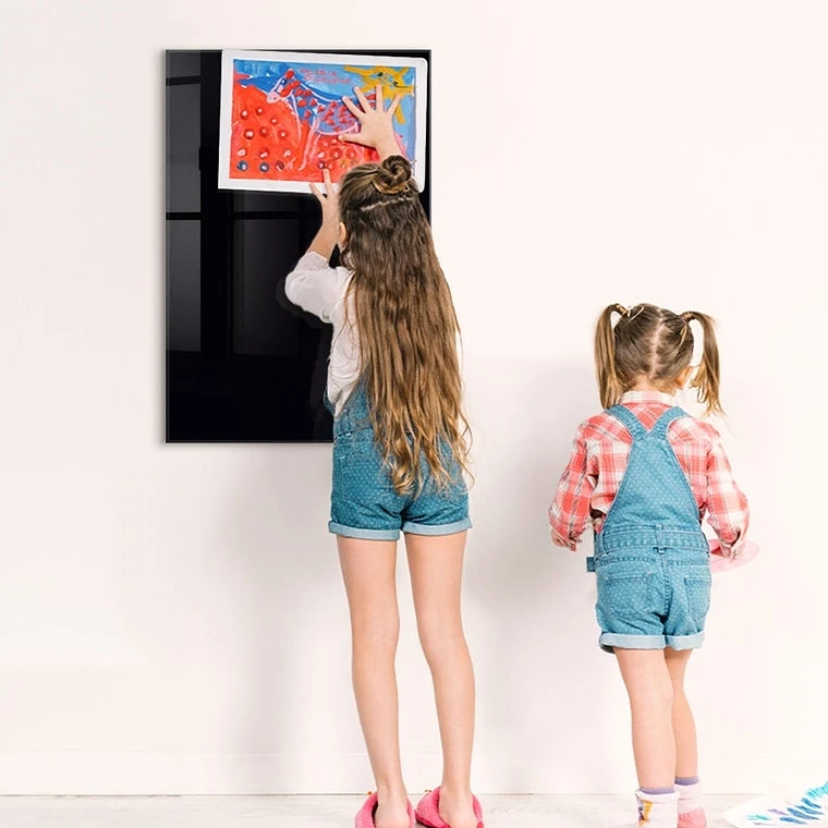 Wall Mounting Magnetic Black Glass Dry Erase Board with Whiteboard Marker for Office School Home Kids 60 x 40 cm