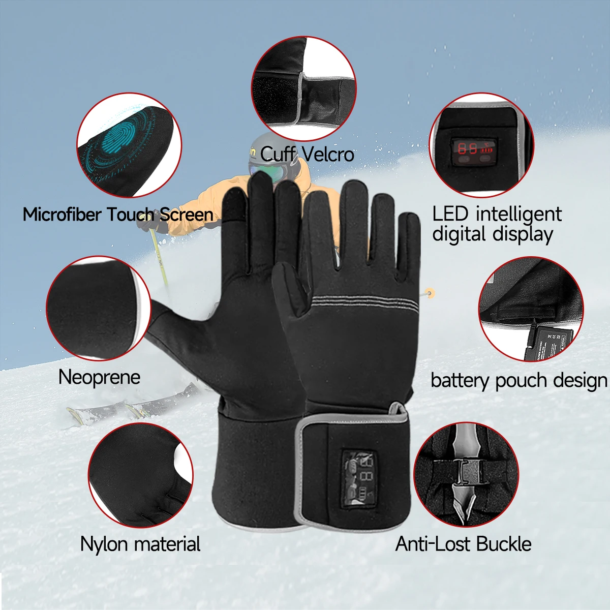 Rechargeable Battery Heated Gloves Touch Screen Ski Motorcycle Snow Wear for Men and Women