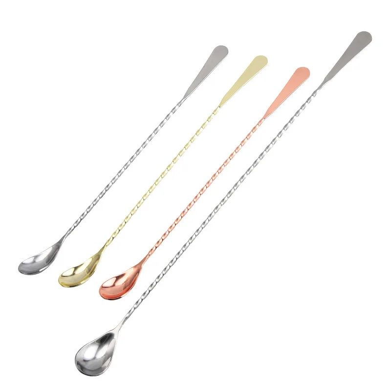 Custom Logo Stainless Steel Bar Spoon 27/30/33/40/50cm Swizzle Stick Cocktail Silver Gold Black Cocktail Spoon