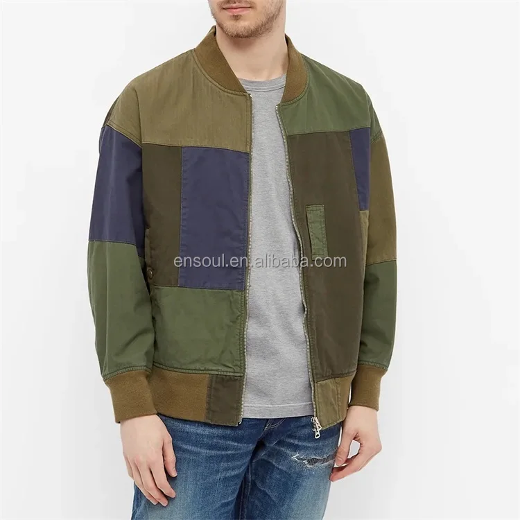 OEM Custom street style multi color block patch work baseball bomber jacket for men