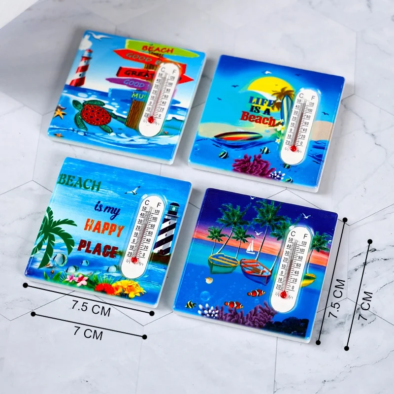 cheap tourist souvenir custom logo ceramic thermometer fridge magnet sticker
