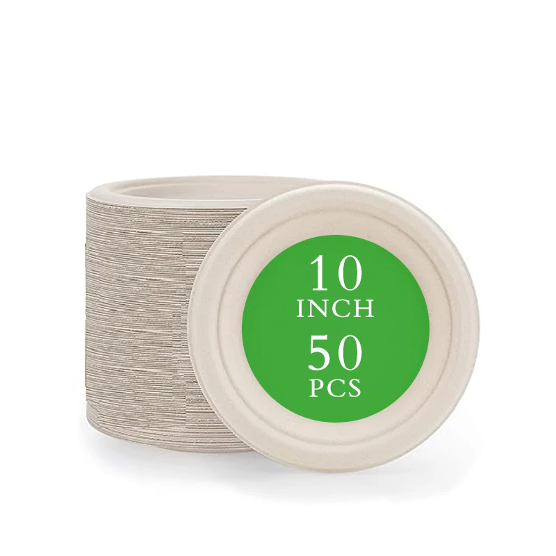 pizza plate bagasse 50pcs 100pcs 10inch 12inch biodegradable bagasse food container