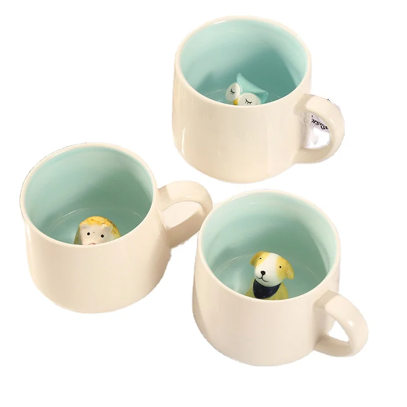 Новые креативные керамические чашки, милая мультяшная кофейная чашка, кружка с головой животного 3D