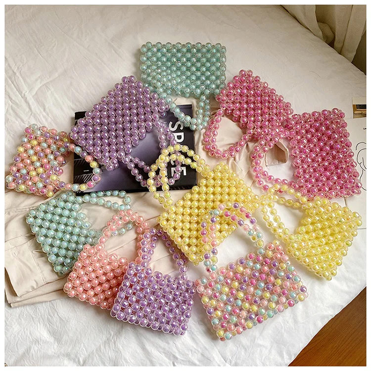 Beaded Purse Pink Bags Diy Bead Material New Crown Handmade Ins Portable Pearl Women Underarm Beaded Bag Girls