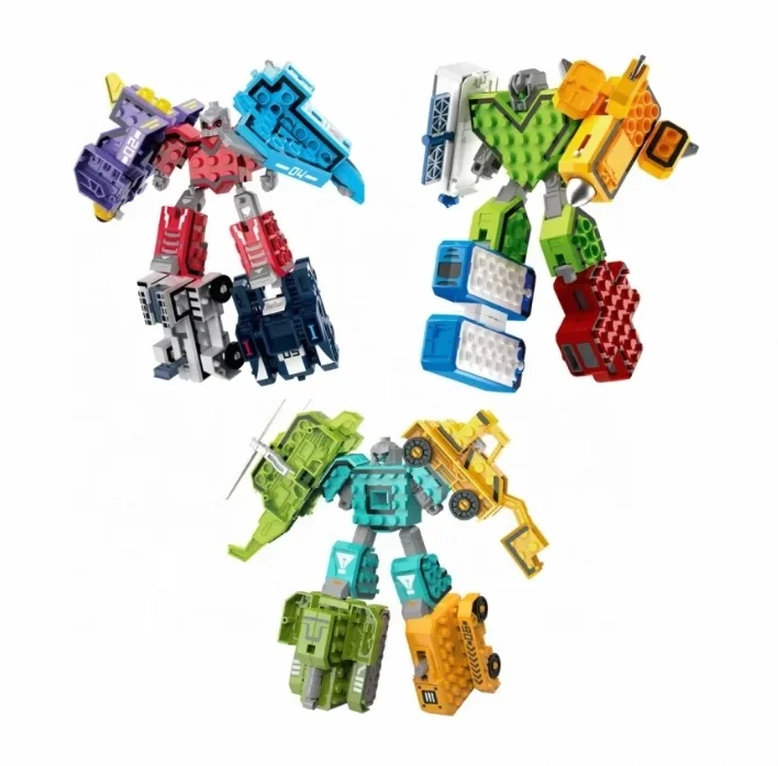 Kaili number robot juguete hot selling kids educational 5 in 1 deformation robot toy with building blocks-man weapon and card