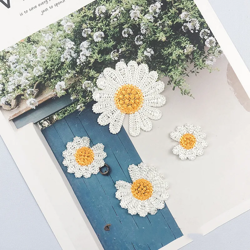 fashion 4.5cm daisy flower embroidered applique sunflower patches accessories for hair ornament,  child garment JCFL008