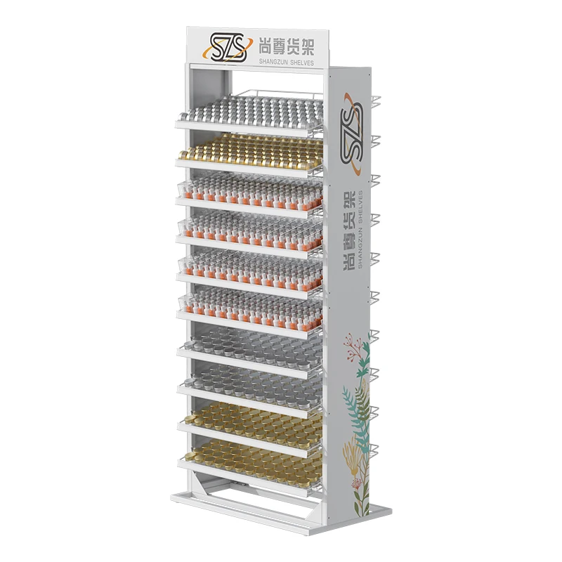 Factory Retail nail polish display floor stand  nail polish and powder display rack large with logo on two side and top