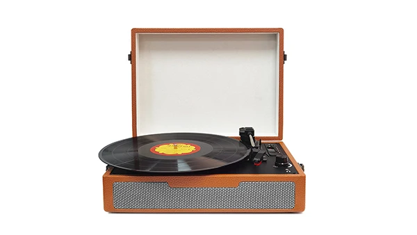 Wooden PU Leather Oem Logo Suitcase 3 Speed Gramophone Cd Player Wireless Bluetooth Portable Retro Vinyl Turntable Record Player