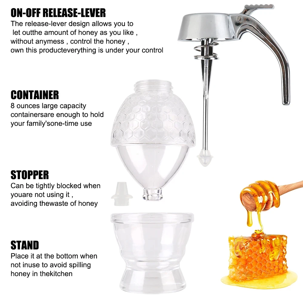 Factory wholesale 8oz honey comb shaped honey pot honeycomb jar no drip maple syrup glass honey dispenser with stand