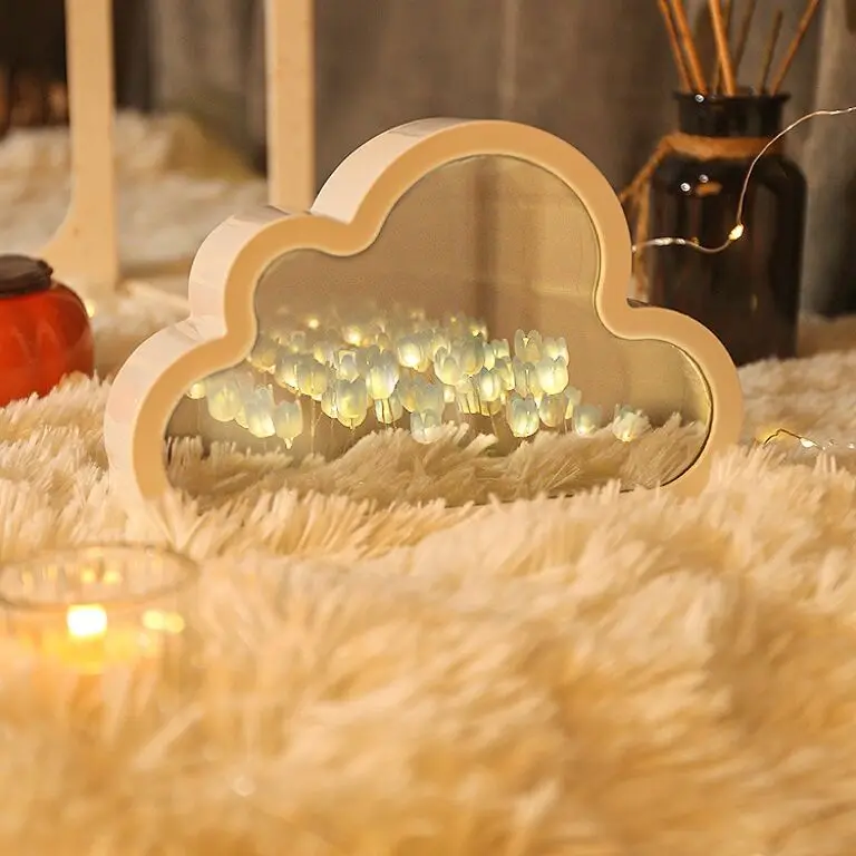 Newest Mini Flower Bedroom Espejo De Tulipanes Sleeping Table Lamp Handmade Cloud Tulip Mirror Lamp