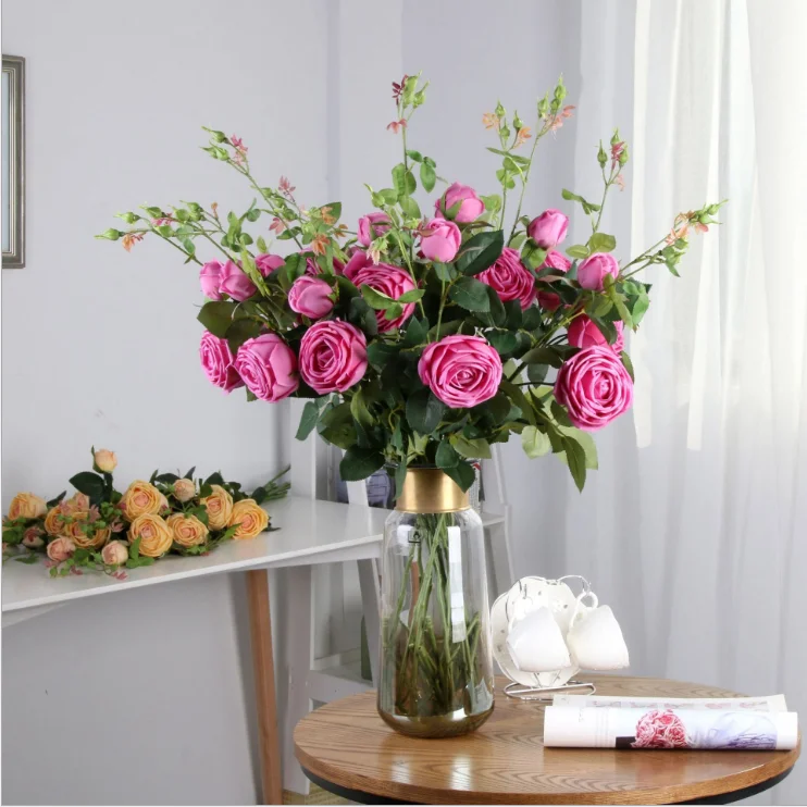  Красивые шелковые цветы искусственные 2 головки realtouch silkflower латексные розы Букет отель декоративные