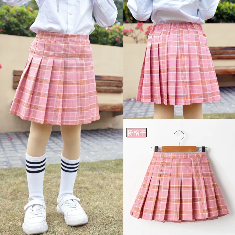 Children School Uniforms Plaid Skirt Kids Girls Pleated Plaid Skirt High Waist Girl School Uniforms Mini Knife Pleated Skirts