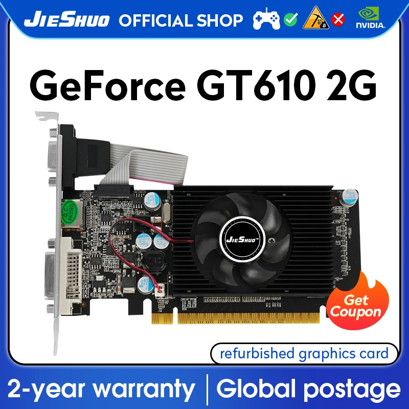 JIESHUO GeForce GT 610 2G Game Graphics Card GDDR3 64bit cheap nvidia GPU 1066MHz PCI Graphic GT610 2 GB Video Card GT 610 2GB