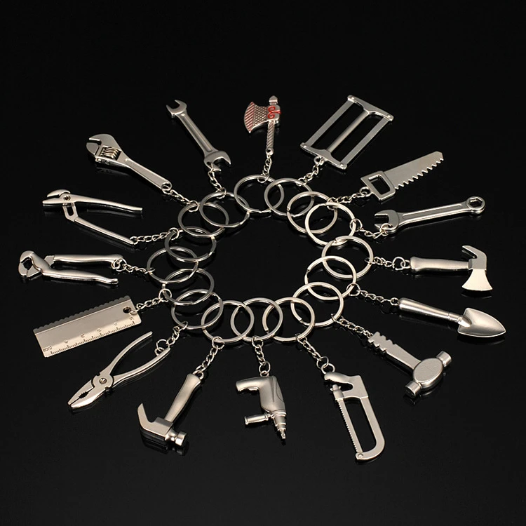Custom shape acceptable mini tools hammer screwdriver wrench metal keychain