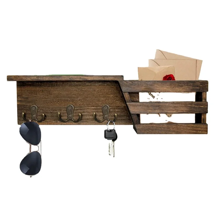 Wall mount floating shelf 3 Double Hooks durable long-term multi-purpose key rack black
