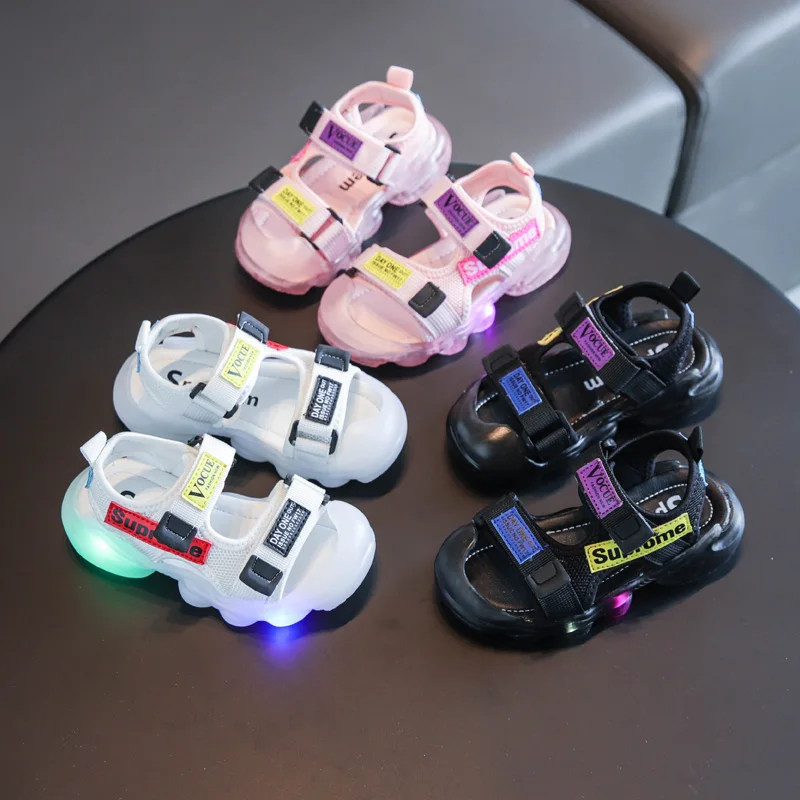 Hot selling 3 colors LED kids children sandals summer toddler shoes