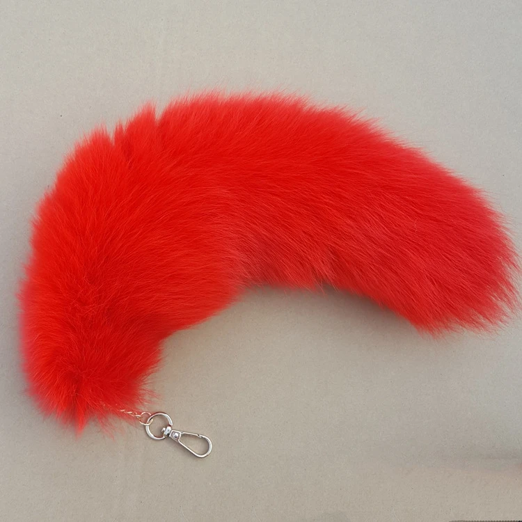 Wholesale good quality natural fluffy real fox fur tail real fur keychain