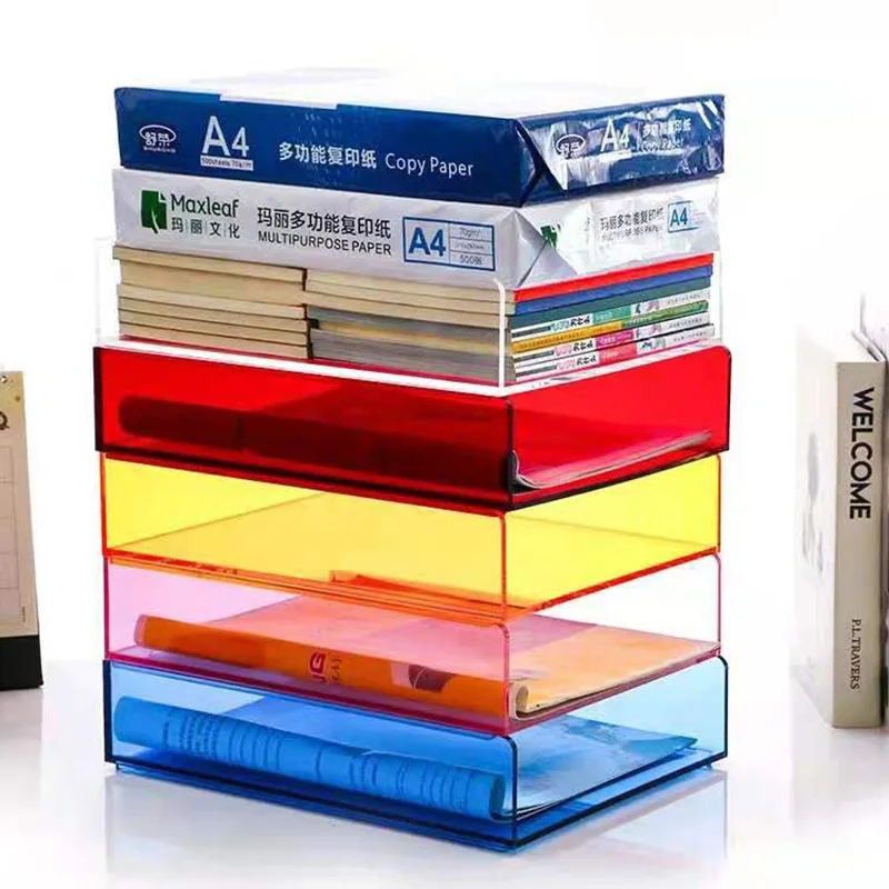 JERY Custom Acrylic 3 Tier Desk File Organizer A4 Letter Paper Tray Shelf File Acrylic Storage Racks for Home Office