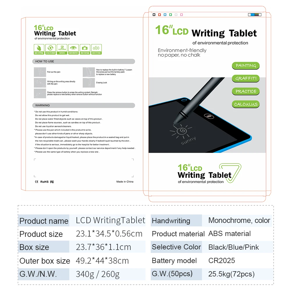 16 Inch Factory Direct Digital Slate for toys for kids children Flexible Screen Drawing Board Writing Tablet for Children