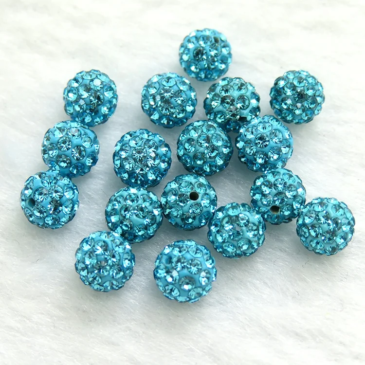 Wholesale 8mm/10mm/12mm/14mm Blue Color Round Clay Rhinestone Disco Pave Loose Ball Beads