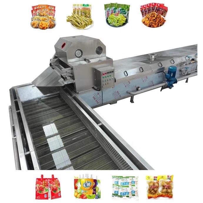 Continuous Water Bath Pasteurizer Tunnel Pasteurization Drying Machine Pasteurizing Pouch Pickles/Juice/Milk/Meat food/Sauce/Jam