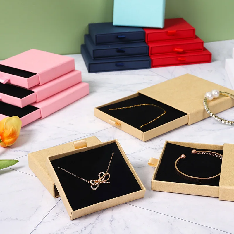 Custom Small Paper Cardboard Ring Earrings Necklace Drawer Packaging Jewelry Gift Box With Logo Printed