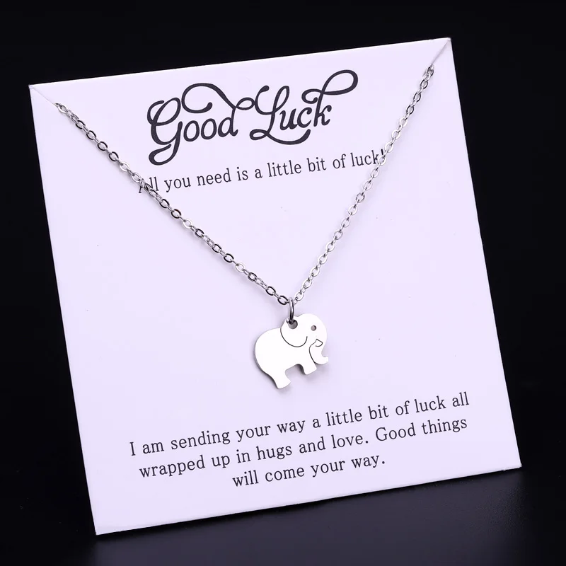 Inspirational Gift with Message Wish Card Animal Monkey Panther Owl Horse Fox Cat Dog Paw Elephant Pendant Necklace for Women