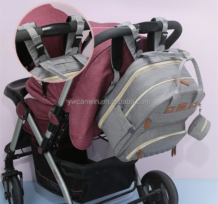 Diaper Mummy Bag Backpack with Folding Crib Diapers Changing Station with Sunshade Mosquito Net Foldable Baby Bed