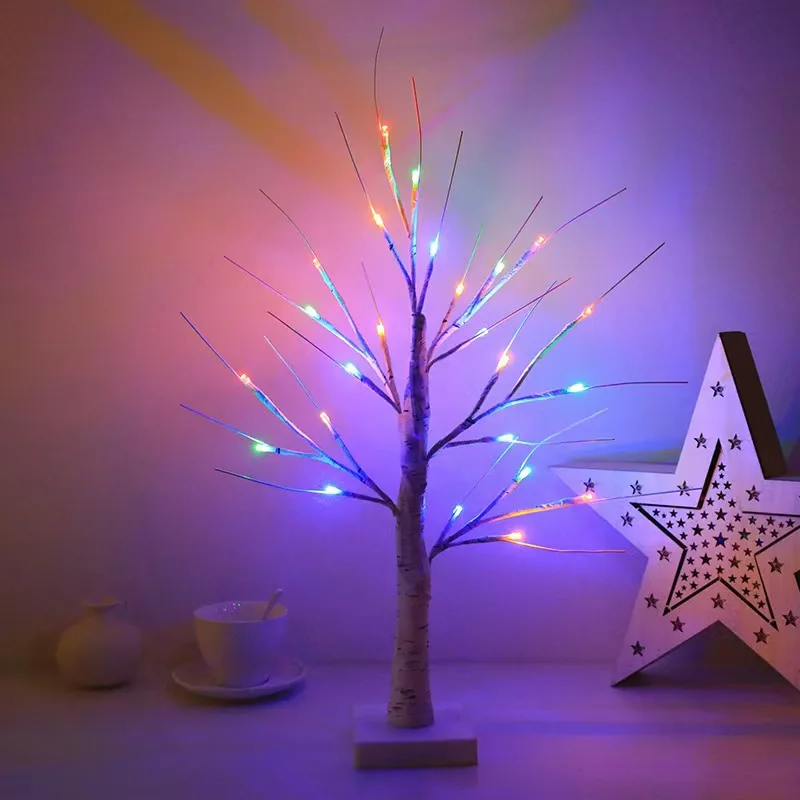 Leds Glowing Simulation Branch Light with Flexible Desktop Mini Artificial  Birch Tree Night Light for Home Bedroom Party