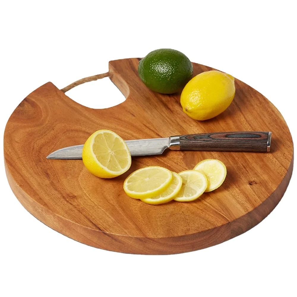Round wood cutting board jute rope handle acacia wood cutting board