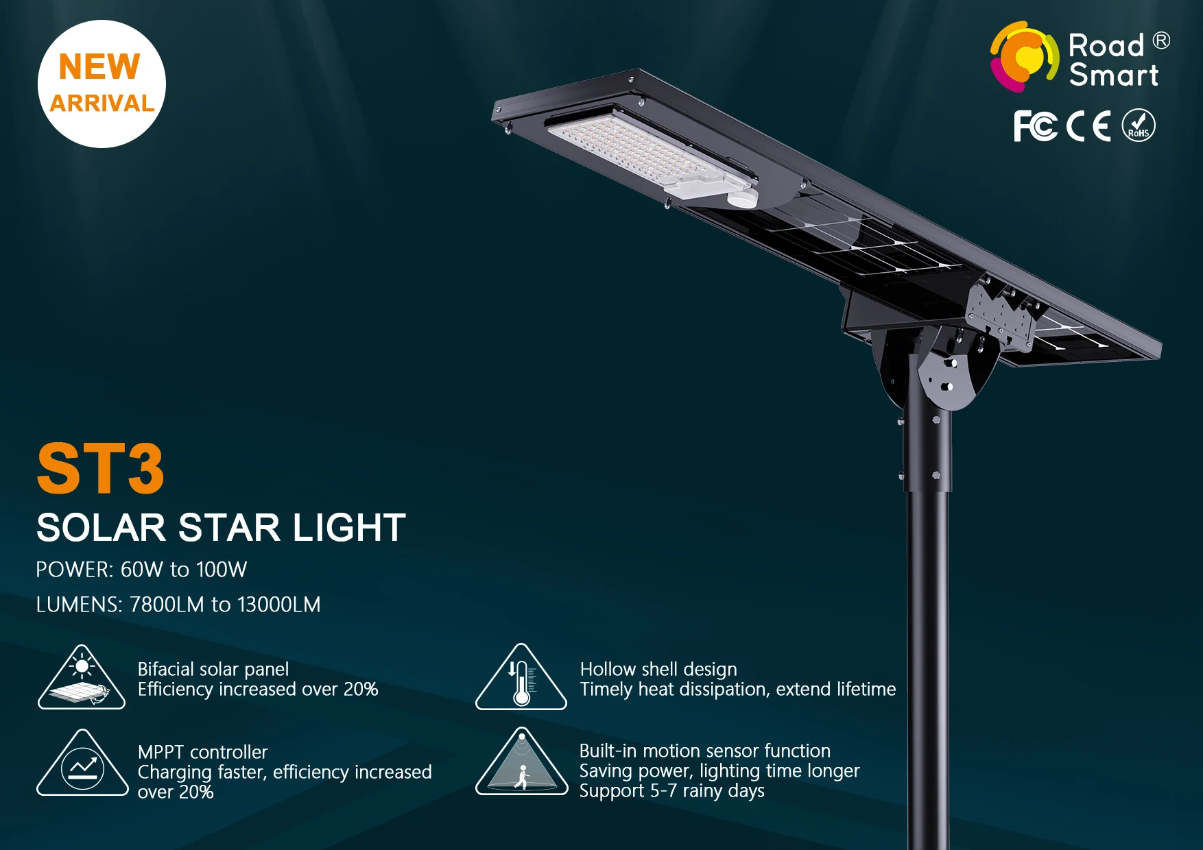 New Bifacial solar panel all in one solar street light 60W 80w 100w 120w 150W power for government project public project