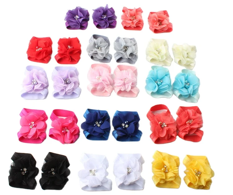 Baby Feet Accessories Photo Props Chiffon Flower Rhinestone Barefoot Sandals For Newborn Babies